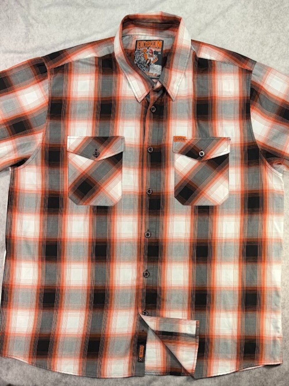 Dixxon Flannel Co Throttle Orange Black White Plaid Short Sleeve Shirt 3X EUC SS